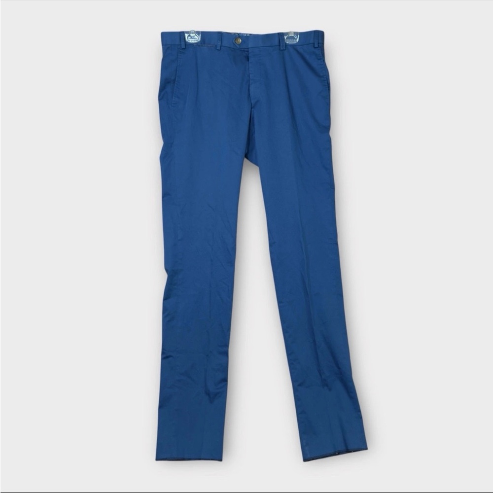 NWT HILTL Parma Blue Cotton Flat Front Slim Fit Dress Pants EU 52 US 34x36 Unhem